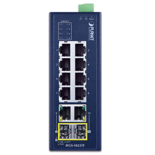 IFGS-1022TF Промышленный неуправляемый коммутатор/8 RJ45 PoE 100M/2 RJ45 1G/2 SFP 1G