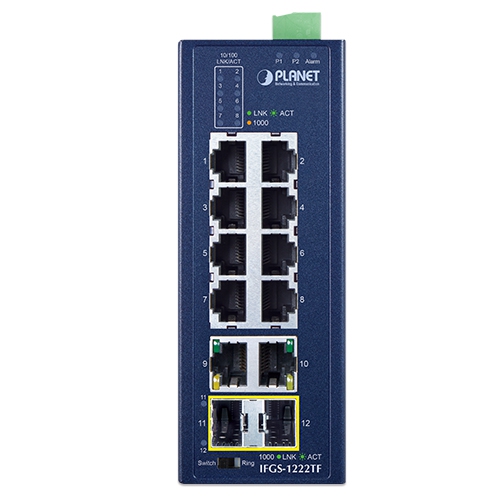 IFGS-1222TF Промышленный неуправляемый коммутатор/8 RJ45 PoE 100M/2 RJ45 1G/2 SFP 1G