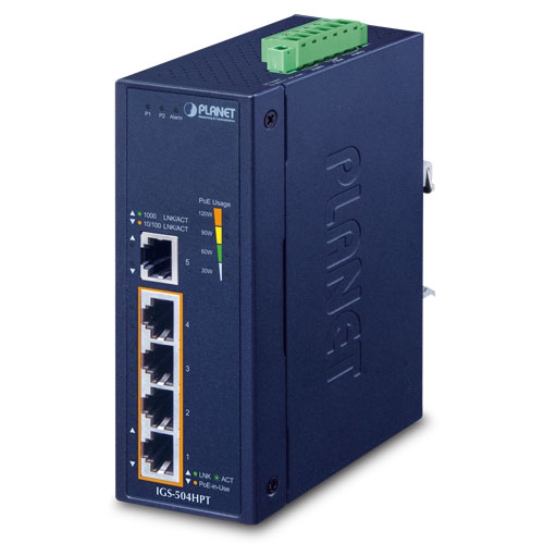 IGS-504HPT Промышленный неуправляемый коммутатор/4 RJ45 PoE 1G/1 RJ45 1G