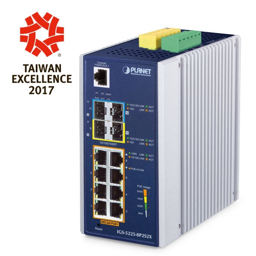 IGS-5225-8P2S2X Промышленный управляемый коммутатор L3/8 RJ45 PoE 1G/2 SFP 2.5G/2 SFP+ 10G