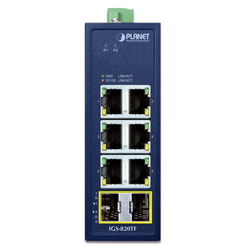 IGS-820TF Промышленный неуправляемый коммутатор/6 RJ45 1G/2 SFP 1G