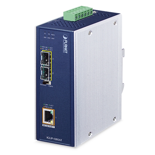 IGUP-1205AT Промышленный медиаконвертер 2-порта 100/1000X в 1-порт 10/100/1000Т 802.3bt POE++