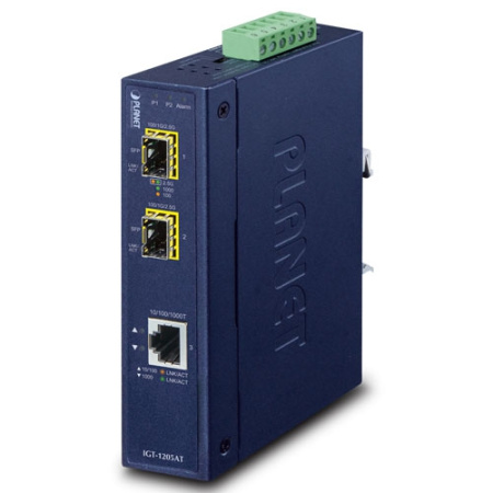 IGT-1205AT Промышленный медиаконвертер 10/100/1000T в 2-порта 100/1000X SFP