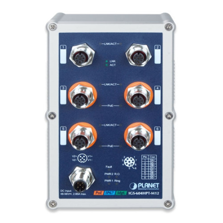 IGS-604HPT-M12 Управляемый ЖД коммутатор L2+/4 M12 PoE 1G/2 M12 1G