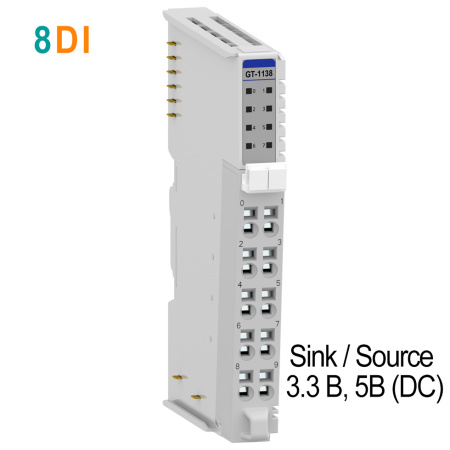 GT-1138 Дискретный ввод, 8DI, 3,3 В/5В (DC), Sink/Source, RTB 10