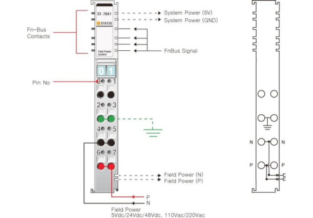 ST-7641 Модуль расширения полевого питания, 5/24/48 В (DC), 110/220 В (AC), 10А, RTB 8