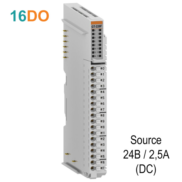 GT-228F Дискретный вывод, 16DO, 24 В/2.5А (DC), Source, RTB 18 GT-228F Дискретный вывод, 16DO, 24 В/2.5А (DC), Source, RTB 18