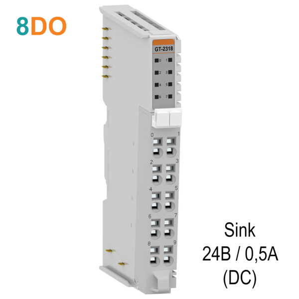 GT-2318 Дискретный вывод, 8DO, 24 В/0.5А (DC), Sink, RTB 10 GT-2318 Дискретный вывод, 8DO, 24 В/0.5А (DC), Sink, RTB 10