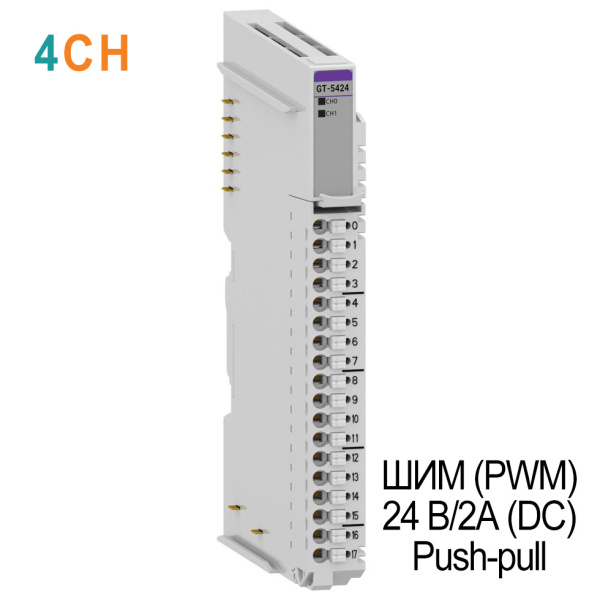 GT-5424 ШИМ (PWM), 4CH, 24 В/2А (DC), выход Push-pull, RTB 18 GT-5424 ШИМ (PWM), 4CH, 24 В/2А (DC), выход Push-pull, RTB 18