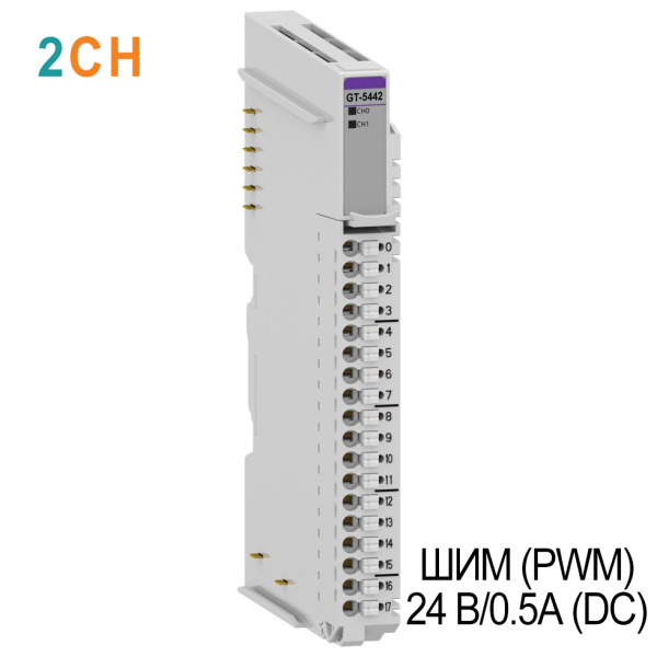 GT-5442 ШИМ (PWM), 2CH, 24 В/0.5А (DC), выход Push-pull, RTB 18 GT-5442 ШИМ (PWM), 2CH, 24 В/0.5А (DC), выход Push-pull, RTB 18