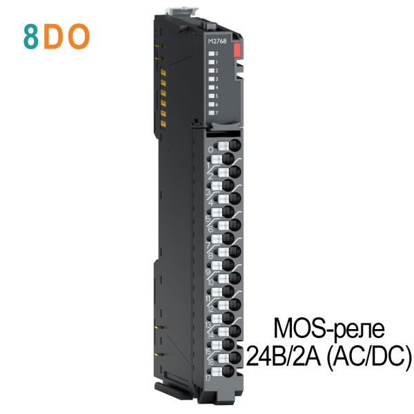 M2768 Дискретный вывод, 8DO, MOS-реле, 24 В/2А (AC/DC), RTB 18 M2768 Дискретный вывод, 8DO, MOS-реле, 24 В/2А (AC/DC), RTB 18