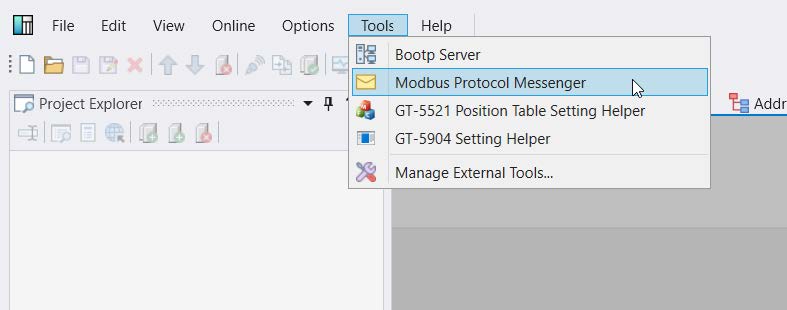 запуск Modbus Protocol Messenger в меню Tools программы IOGuide 2